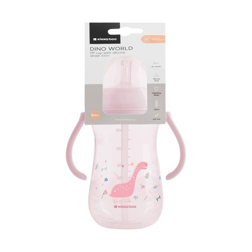Copo Infantil com Canudo de Silicone Dino World  300ml KikkaBoo