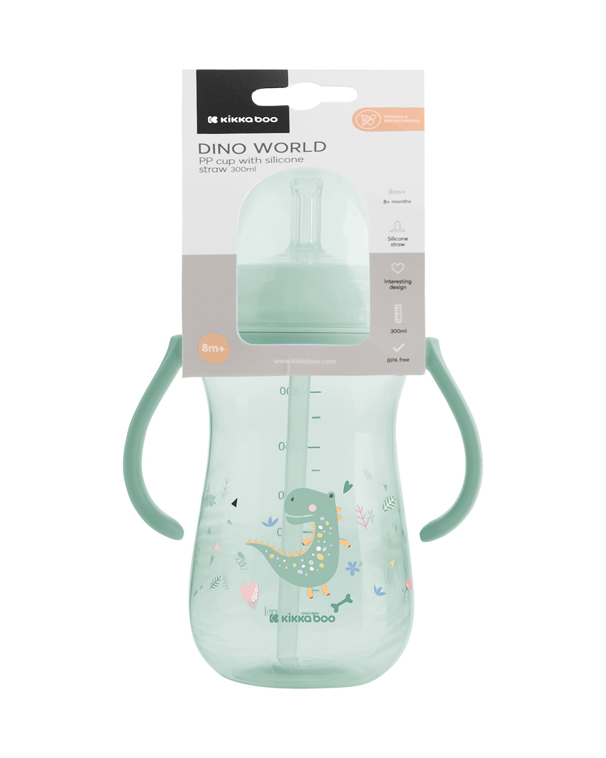 Copo Infantil com Canudo de Silicone Dino World  300ml KikkaBoo