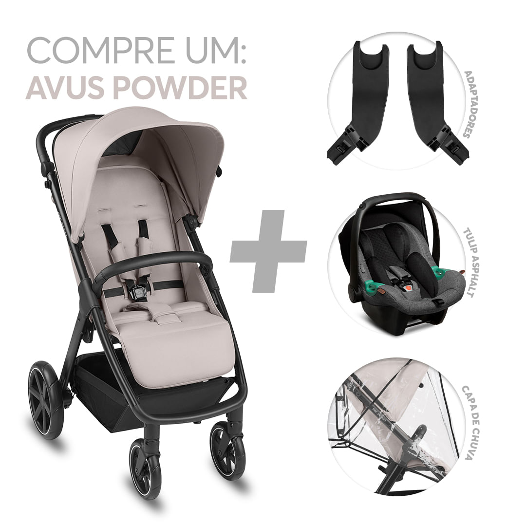 Kit Avus + Bebe Conforto Tulip Asphalt + Adaptador + Capa de Chuva